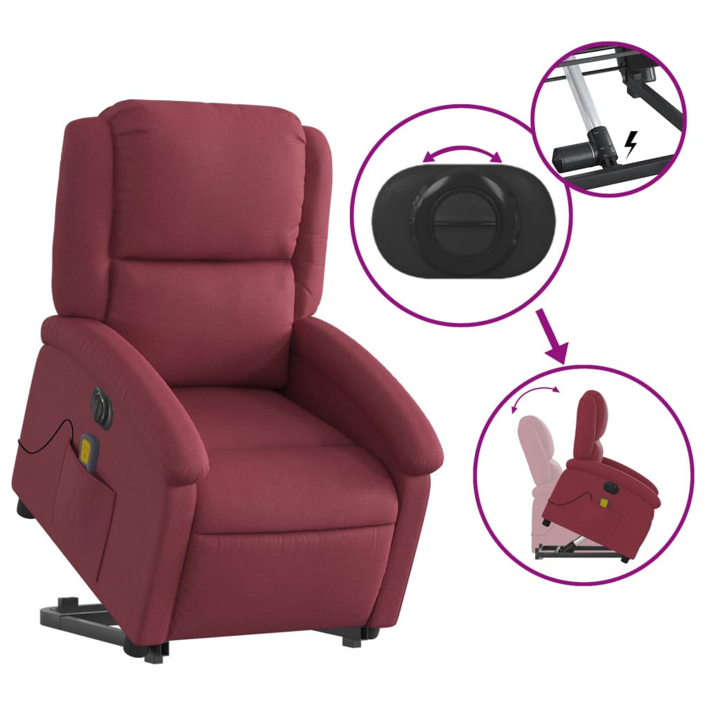 Fauteuil inclinable de massage électrique Rouge bordeaux Tissu