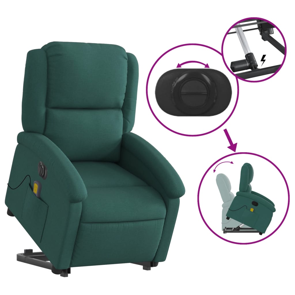 Fauteuil inclinable de massage électrique Vert foncé Tissu