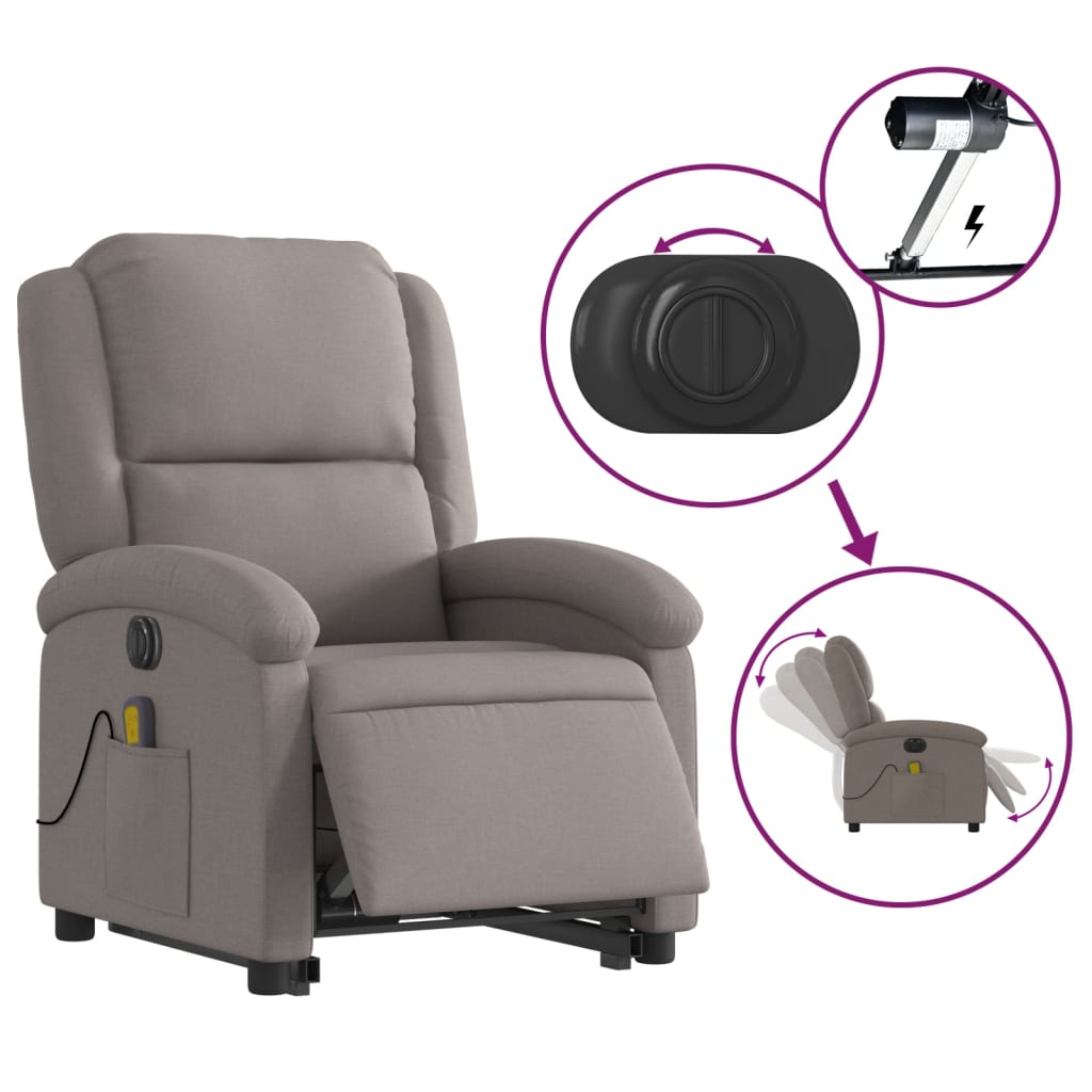 Fauteuil inclinable de massage électrique Taupe Tissu