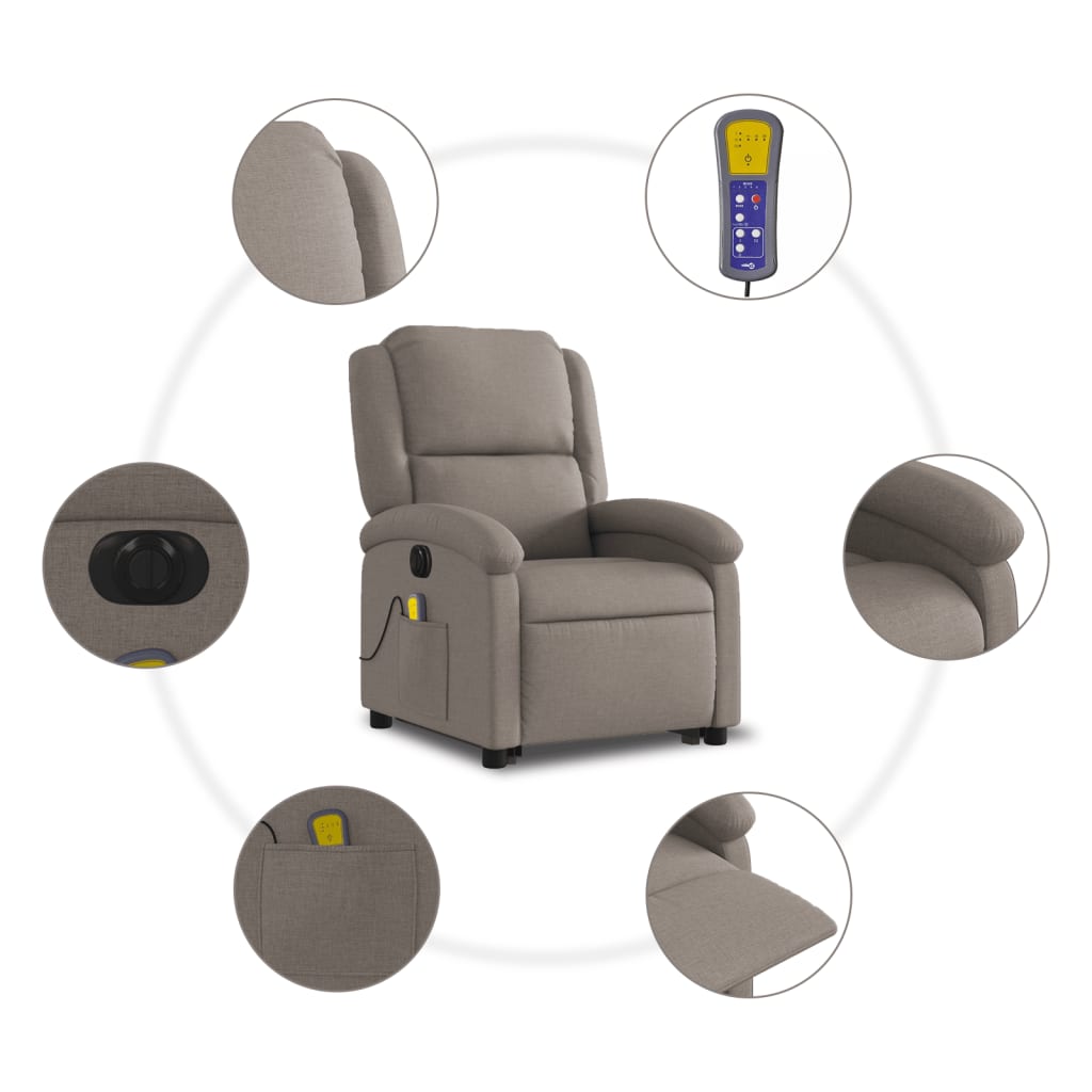 Fauteuil inclinable de massage électrique Taupe Tissu - XIOS