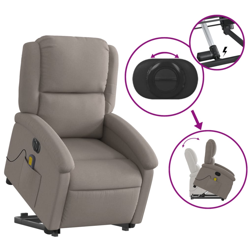 Fauteuil inclinable de massage électrique Taupe Tissu