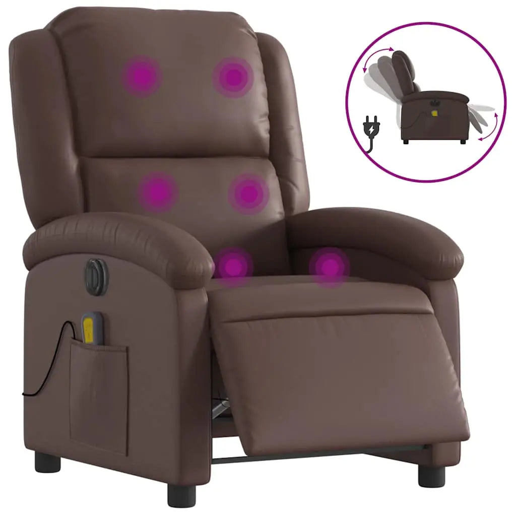 Fauteuil de massage inclinable électrique marron similicuir - XIOS