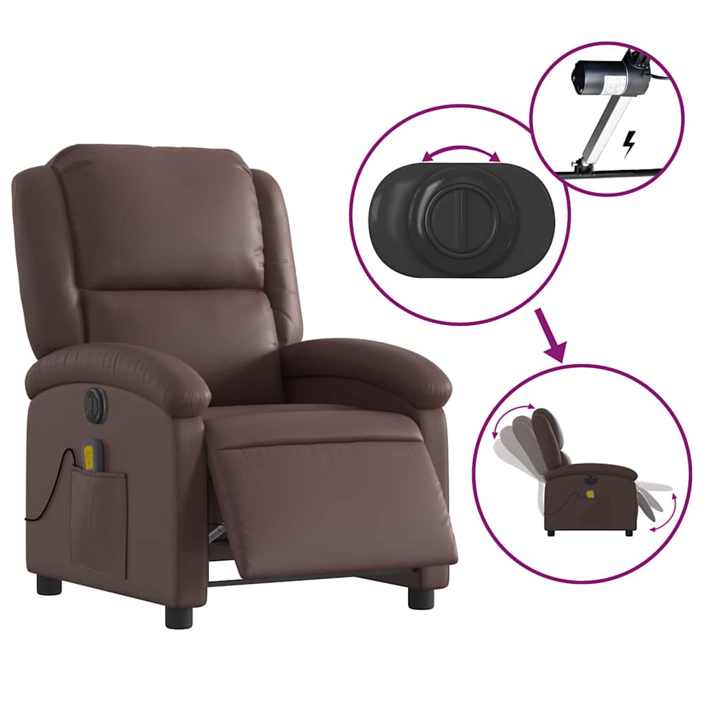 Fauteuil de massage inclinable électrique marron similicuir - XIOS