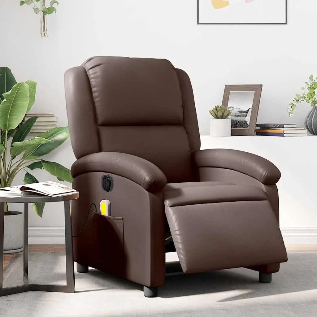 Fauteuil de massage inclinable électrique marron similicuir - XIOS