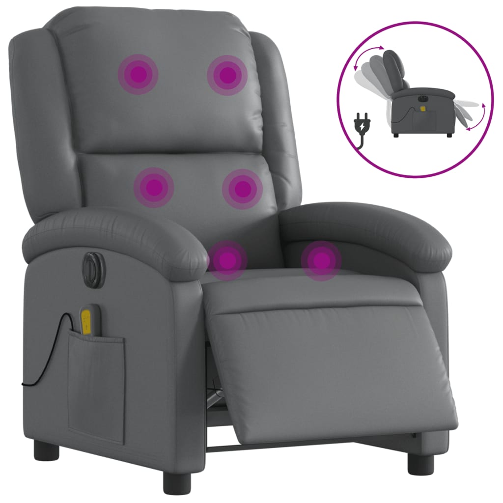 Fauteuil de massage inclinable électrique gris similicuir - XIOS