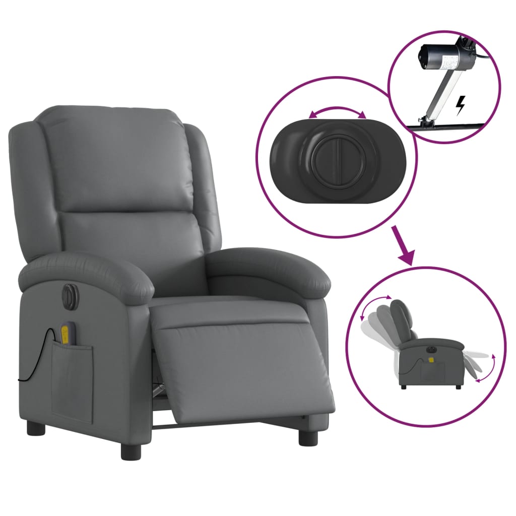 Fauteuil de massage inclinable électrique gris similicuir - XIOS