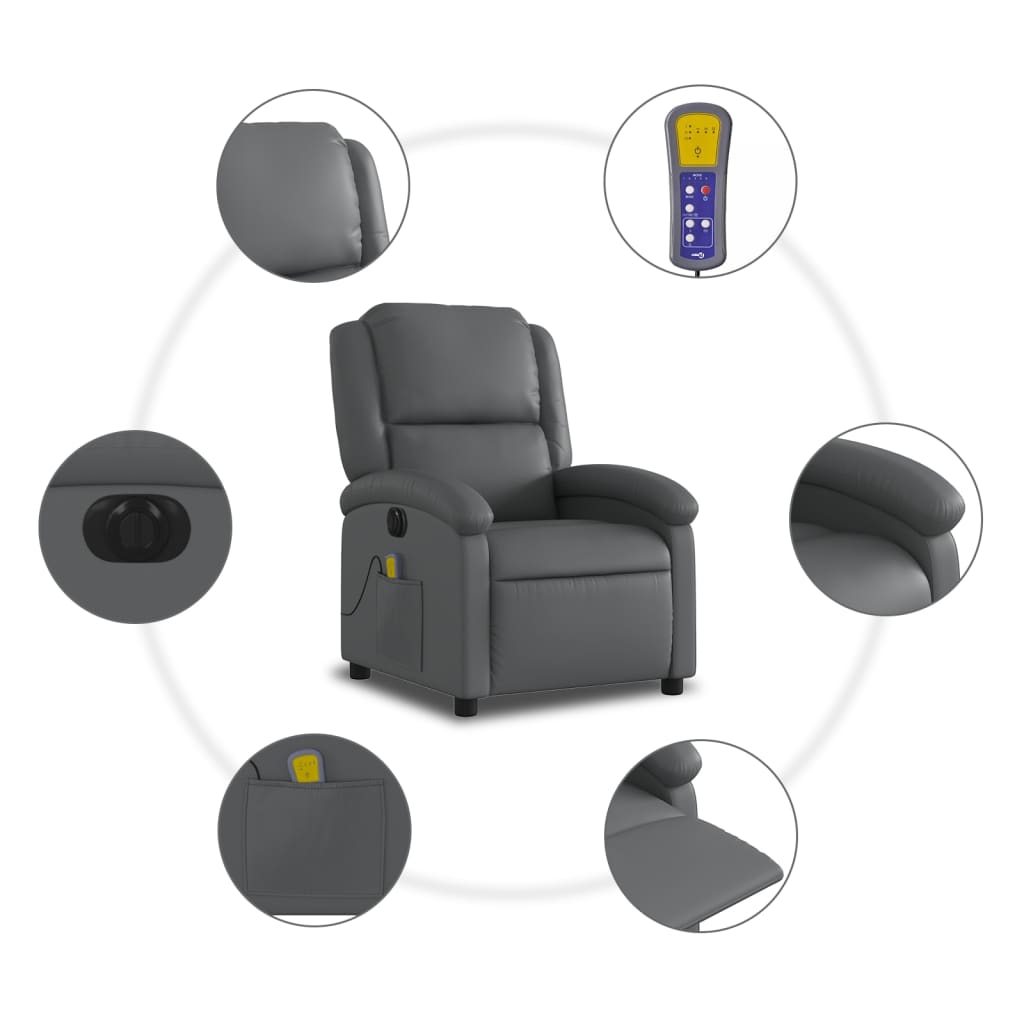 Fauteuil de massage inclinable électrique gris similicuir - XIOS