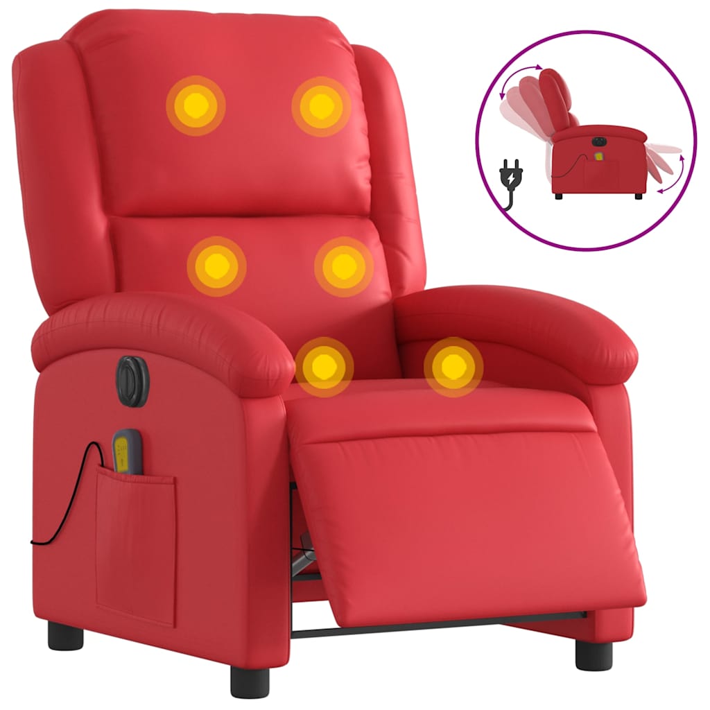 Fauteuil de massage inclinable électrique rouge similicuir - XIOS
