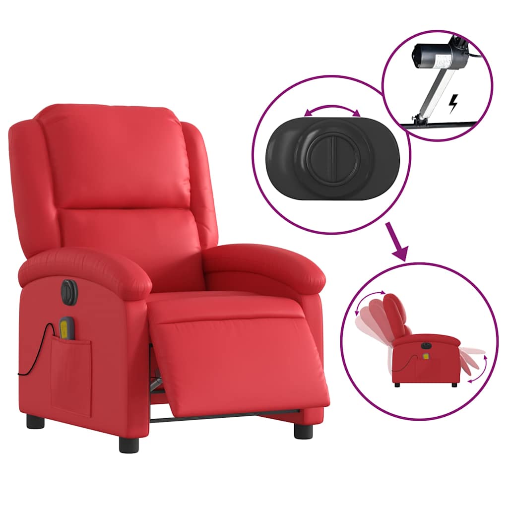 Fauteuil de massage inclinable électrique rouge similicuir - XIOS