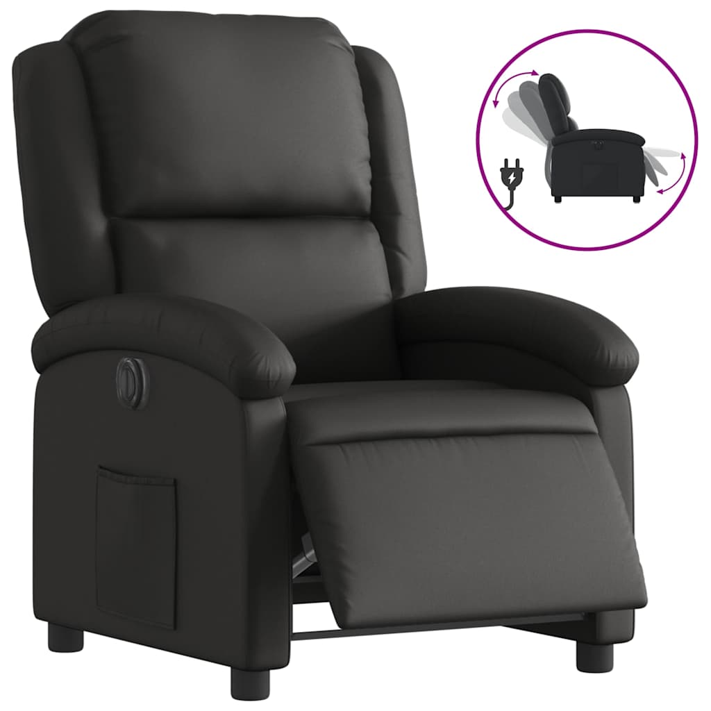 Fauteuil inclinable électrique noir cuir véritable - XIOS