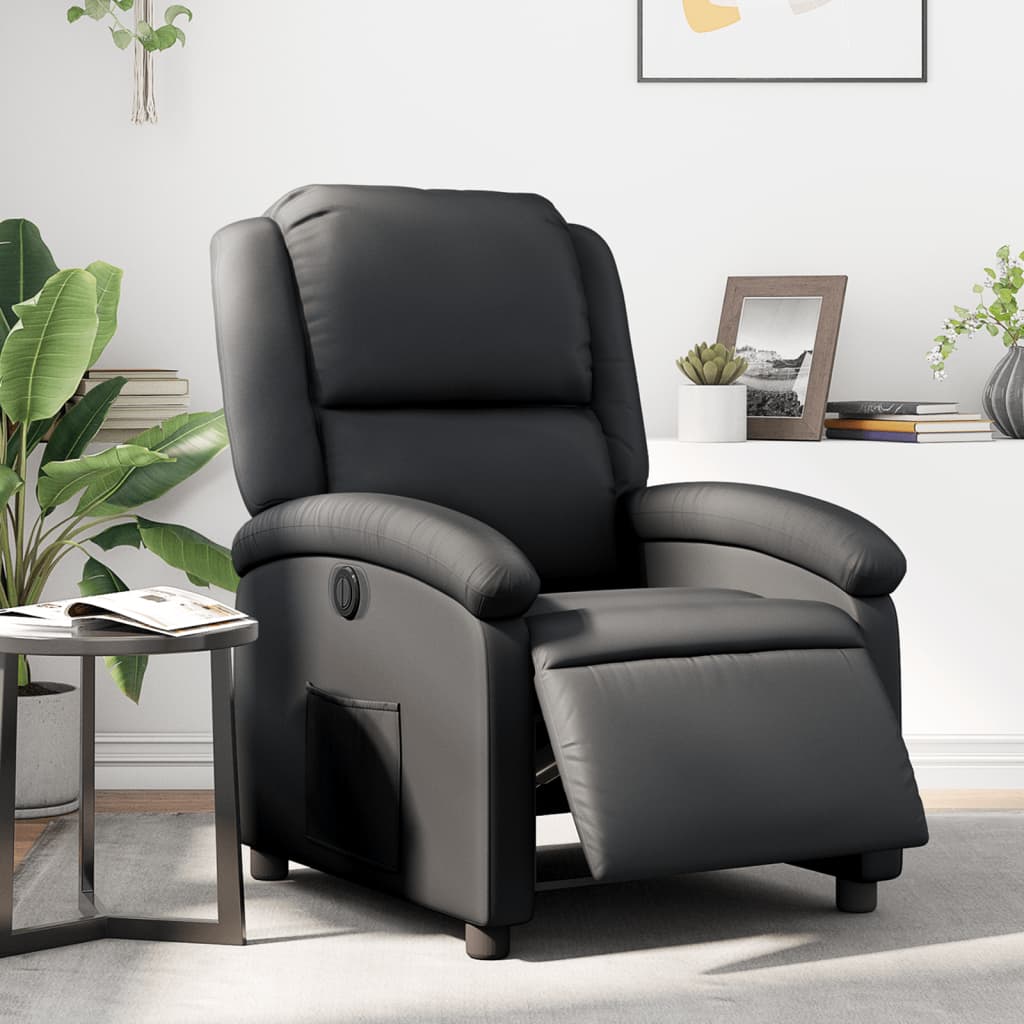 Fauteuil inclinable électrique noir cuir véritable - XIOS