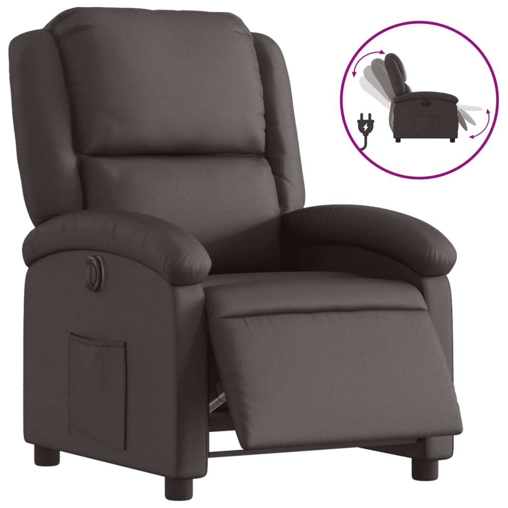 Fauteuil inclinable électrique marron foncé cuir véritable - XIOS