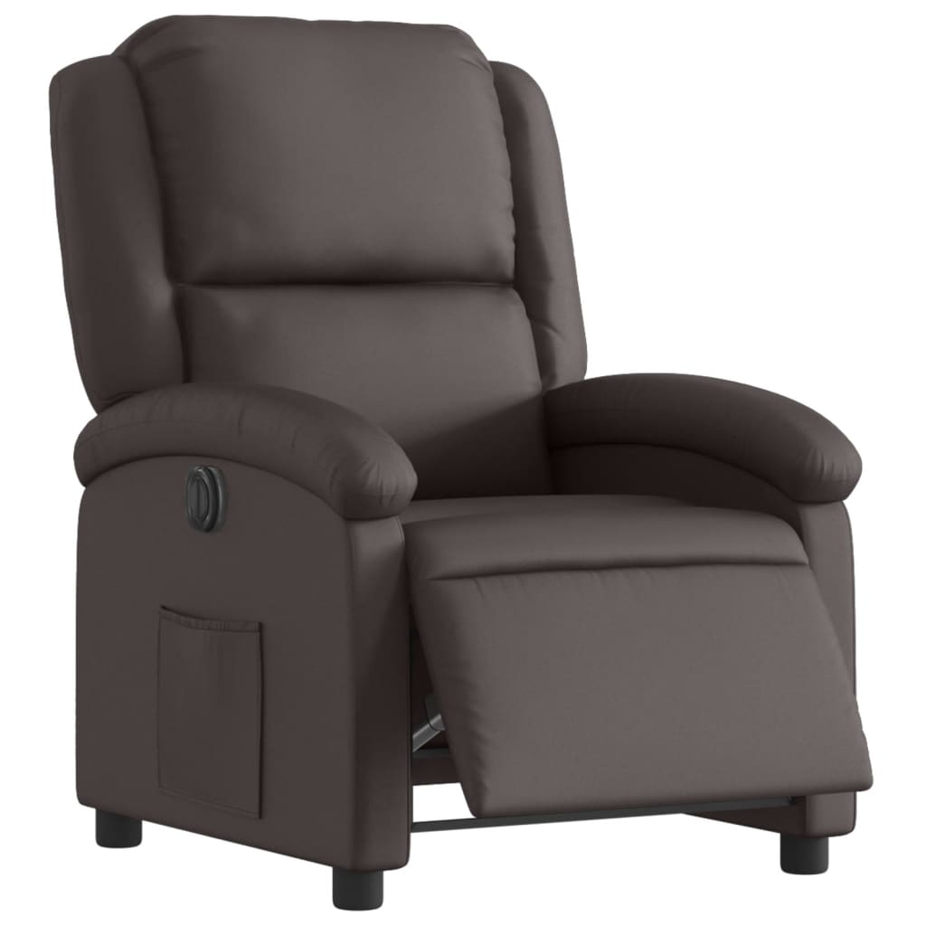 Fauteuil inclinable électrique marron foncé cuir véritable - XIOS