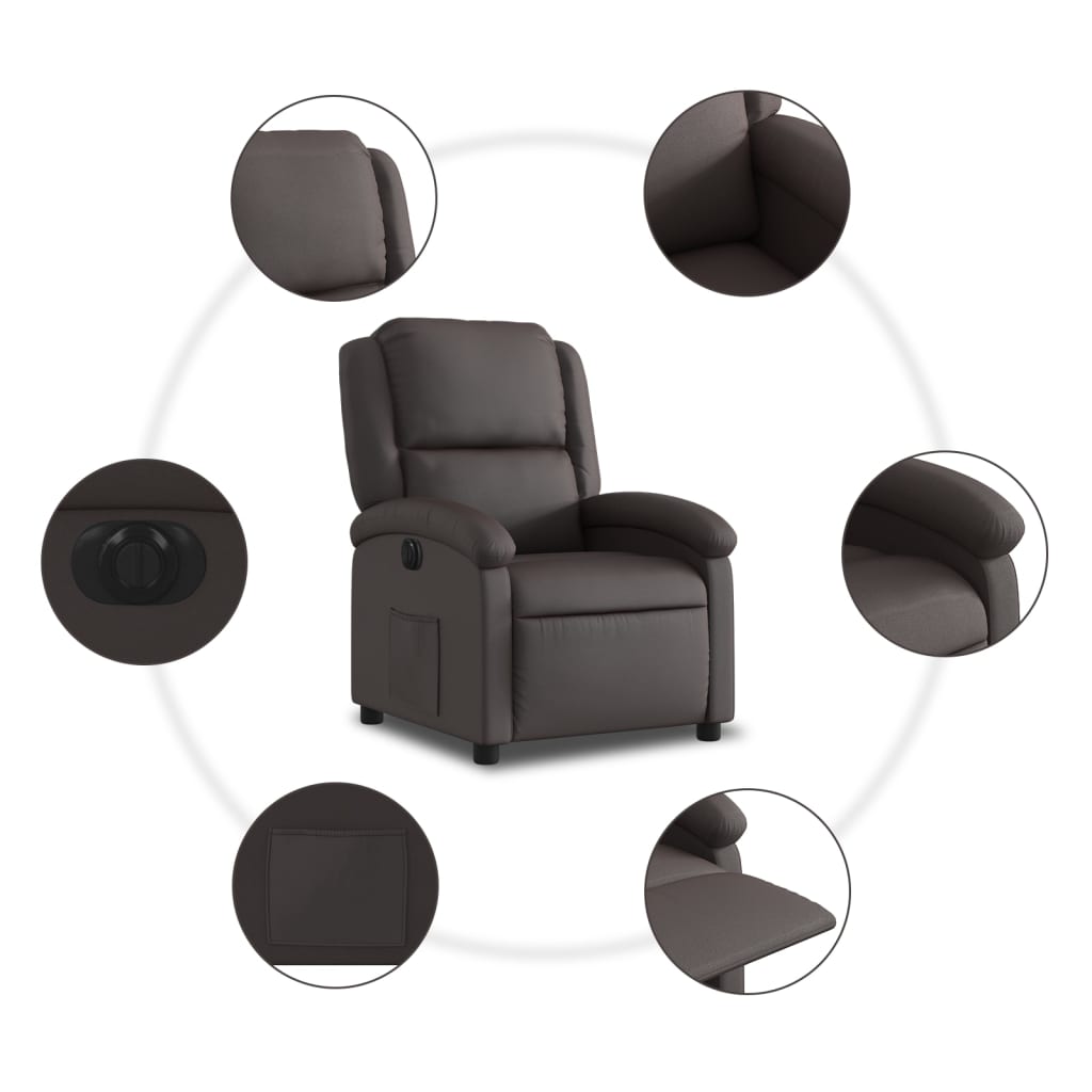 Fauteuil inclinable électrique marron foncé cuir véritable - XIOS
