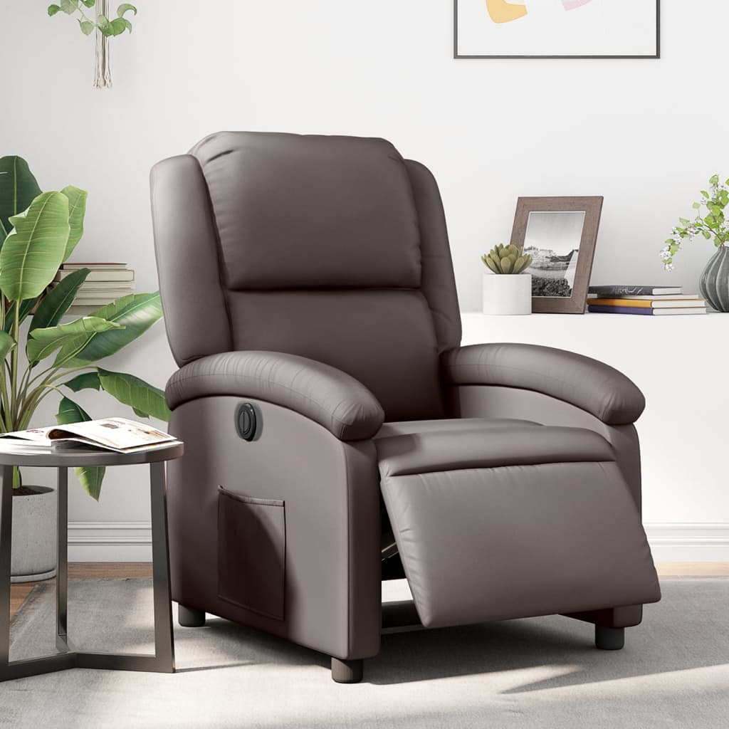Fauteuil inclinable électrique marron foncé cuir véritable - XIOS