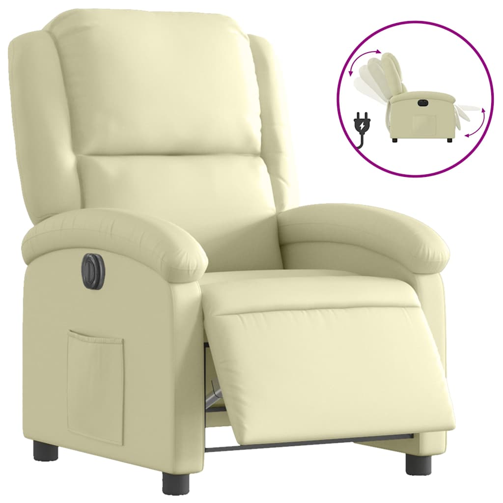 Fauteuil inclinable électrique crème cuir véritable - XIOS