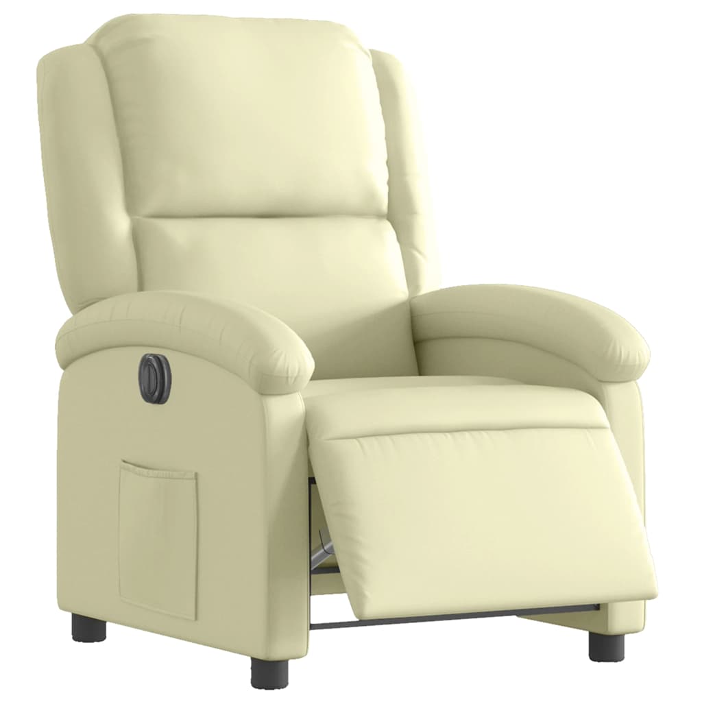 Fauteuil inclinable électrique crème cuir véritable