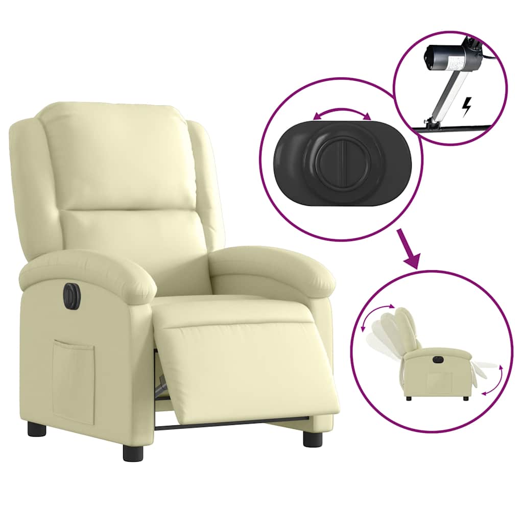 Fauteuil inclinable électrique crème cuir véritable - XIOS