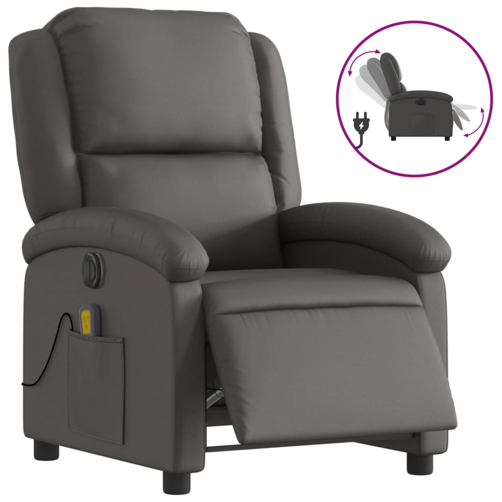 Fauteuil inclinable électrique gris cuir véritable