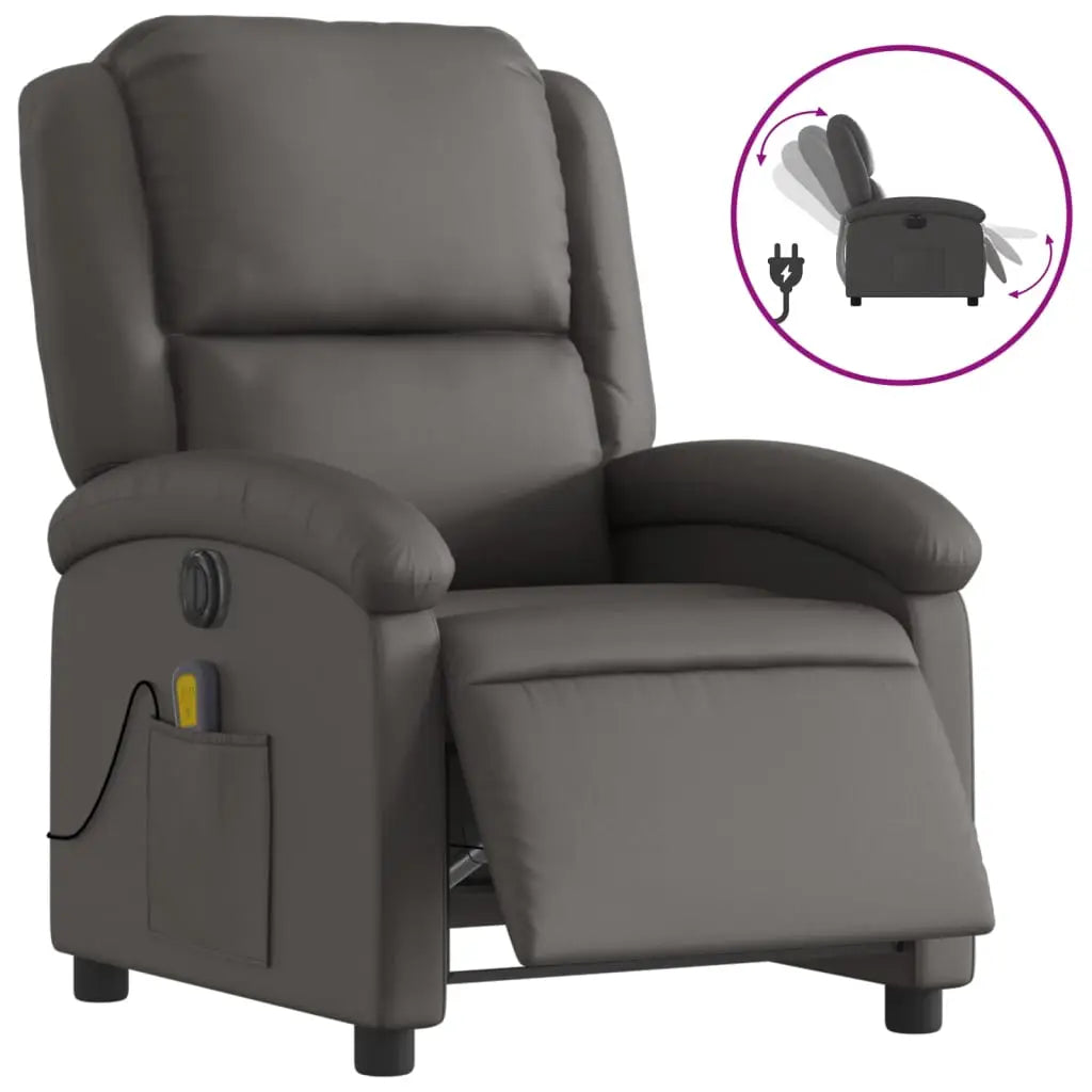 Fauteuil inclinable électrique gris cuir véritable - XIOS
