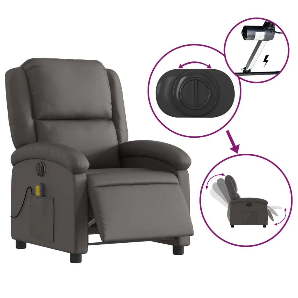 Fauteuil inclinable électrique gris cuir véritable - XIOS