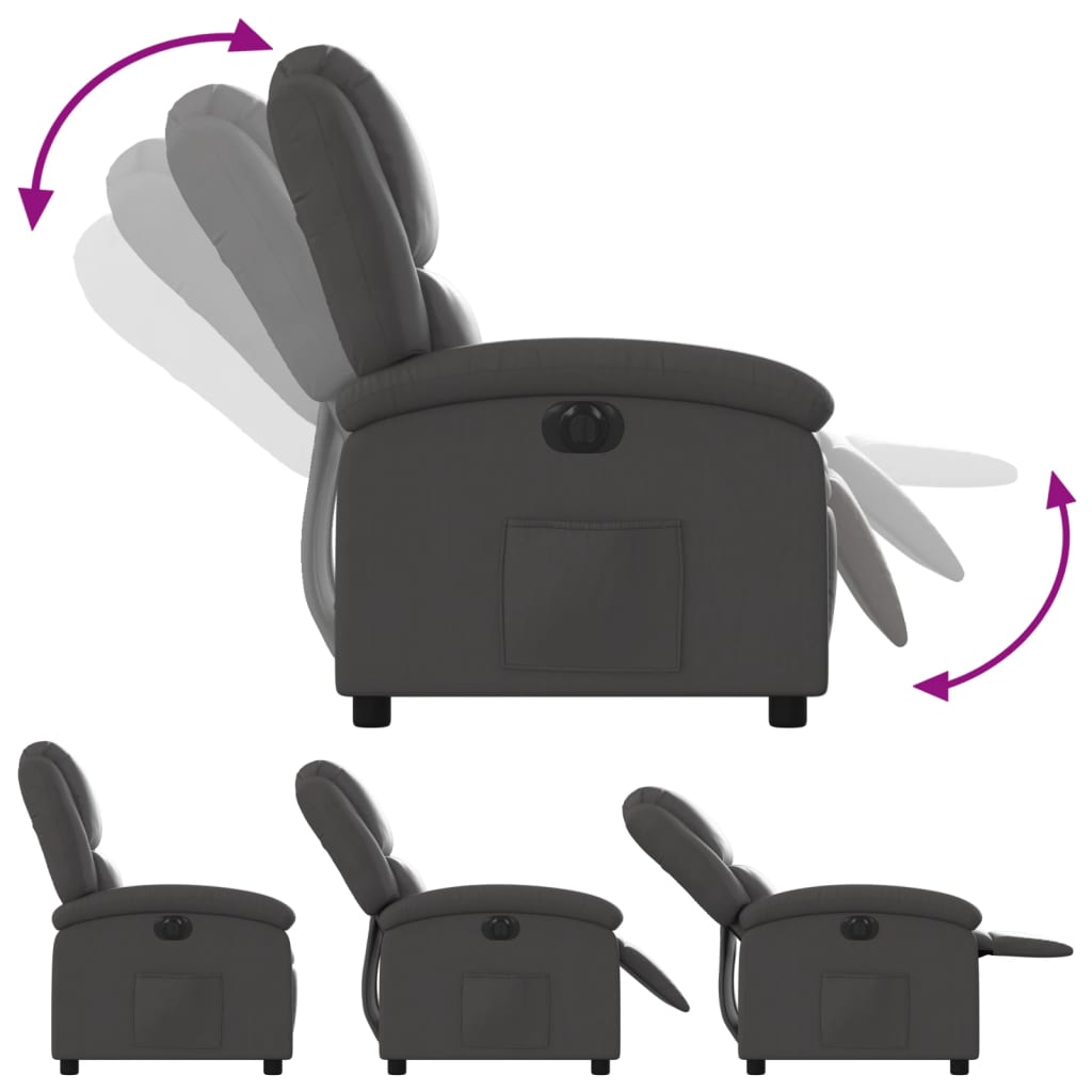 Fauteuil inclinable électrique gris cuir véritable