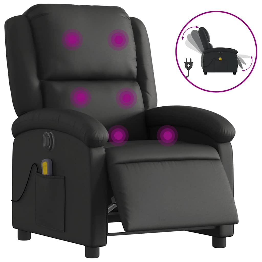 Fauteuil de massage inclinable électrique noir cuir véritable - XIOS