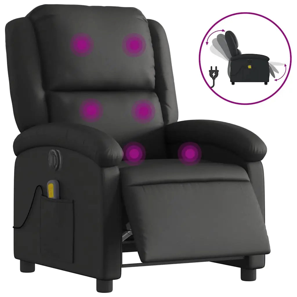 Fauteuil de massage inclinable électrique noir cuir véritable - XIOS