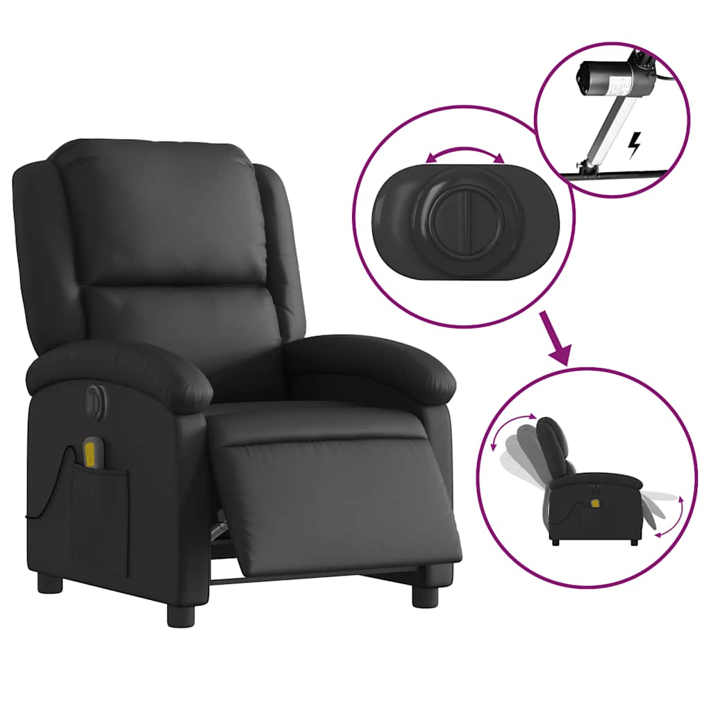 Fauteuil de massage inclinable électrique noir cuir véritable - XIOS