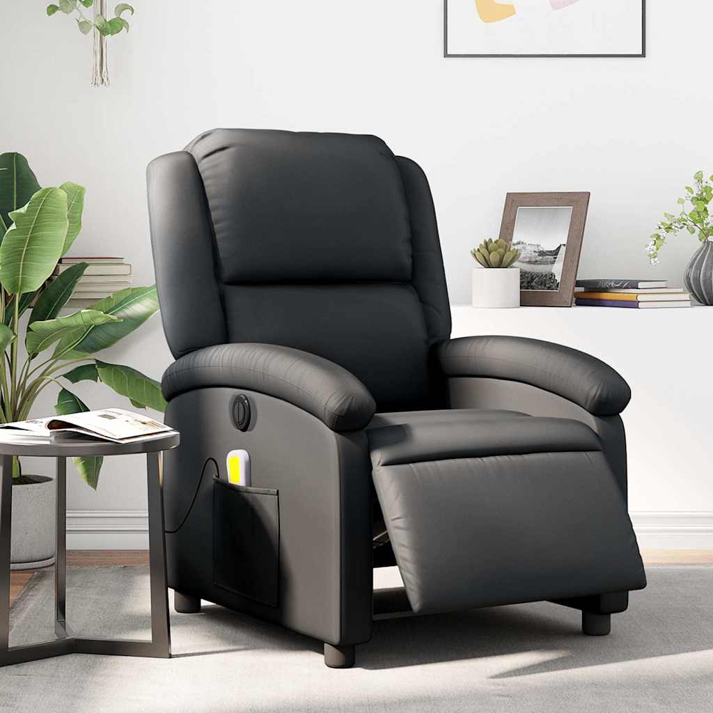 Fauteuil de massage inclinable électrique noir cuir véritable - XIOS