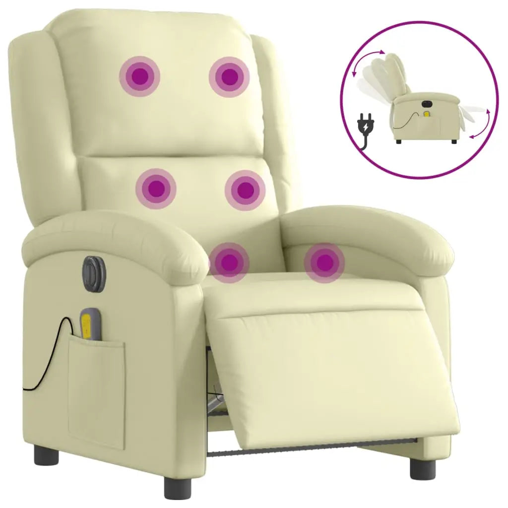 Fauteuil de massage inclinable électrique crème cuir véritable - XIOS