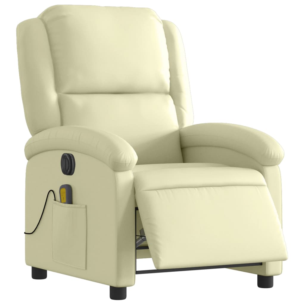 Fauteuil de massage inclinable électrique crème cuir véritable - XIOS