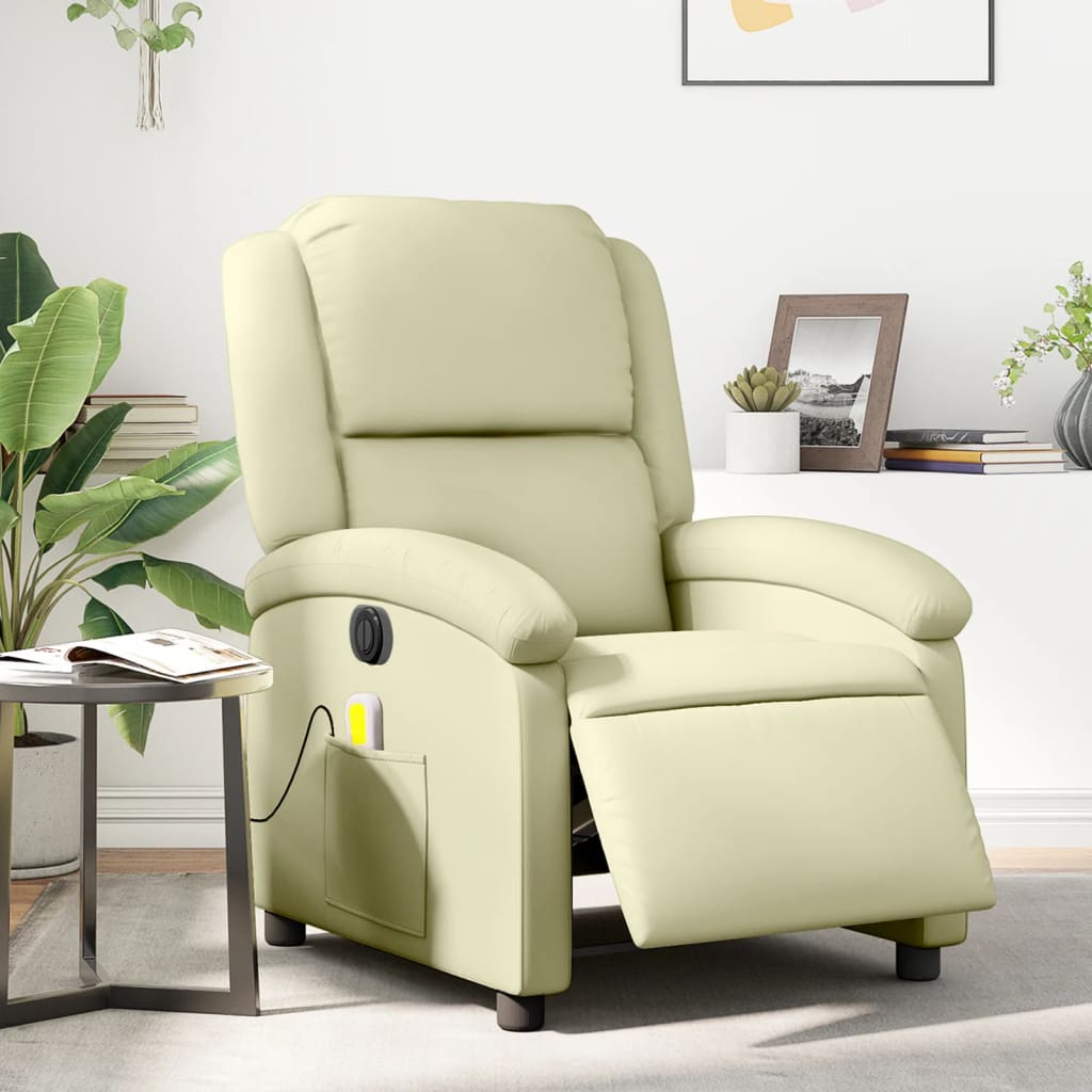 Fauteuil de massage inclinable électrique crème cuir véritable - XIOS