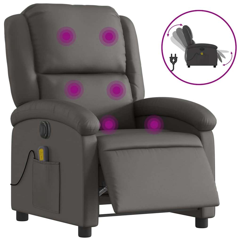 Fauteuil de massage inclinable électrique gris cuir véritable - XIOS