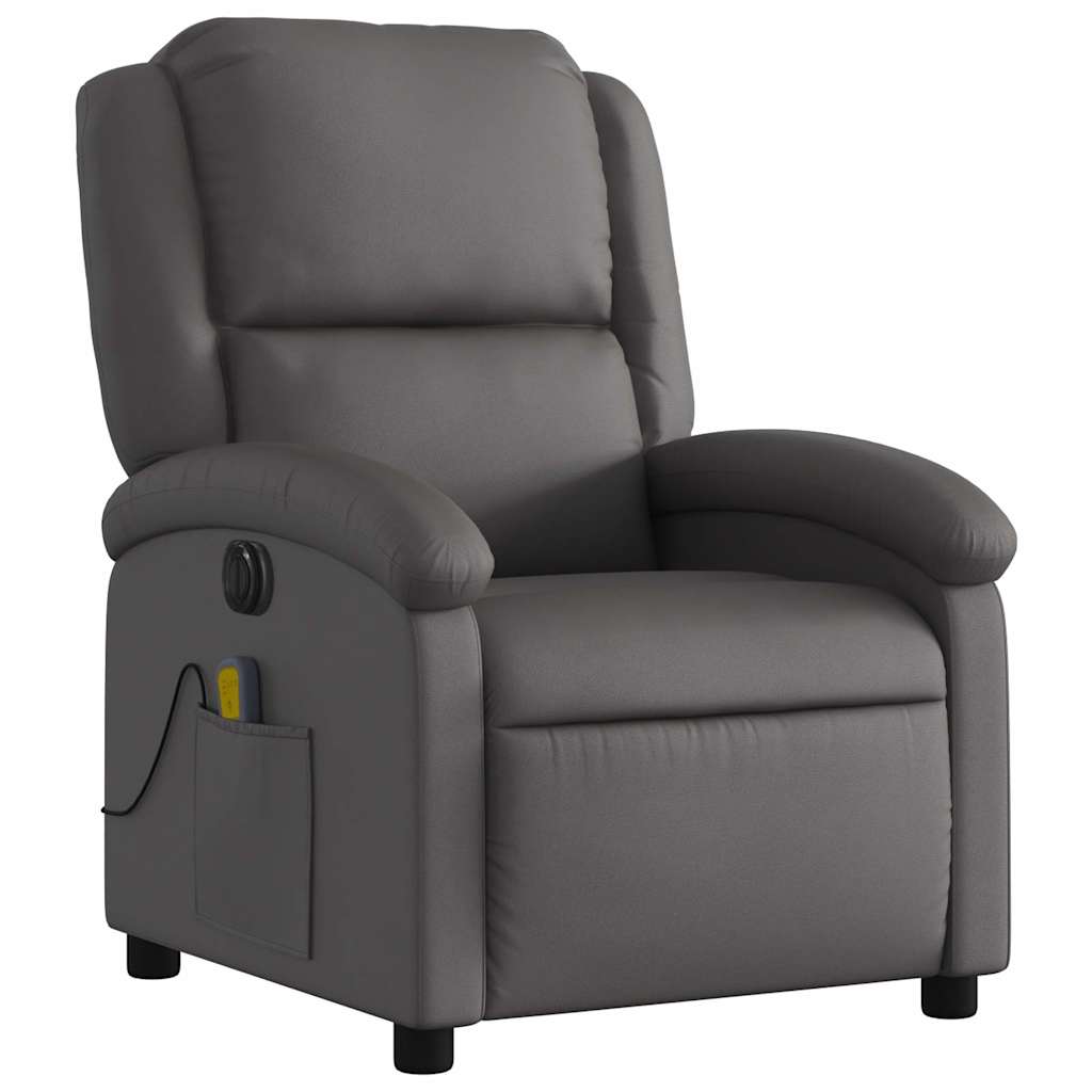 Fauteuil de massage inclinable électrique gris cuir véritable - XIOS