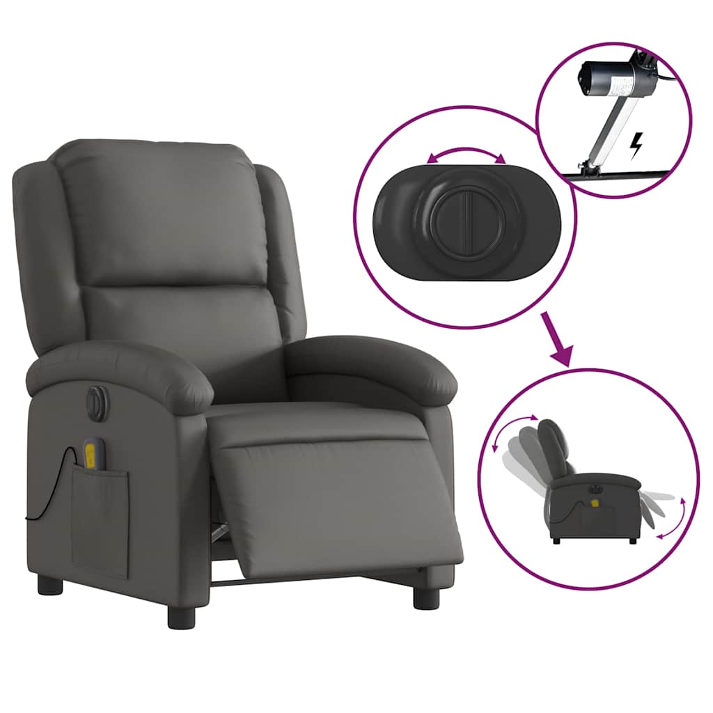 Fauteuil de massage inclinable électrique gris cuir véritable - XIOS