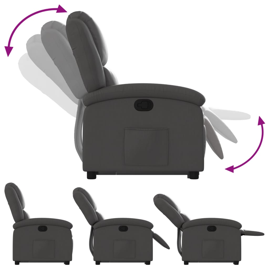 Fauteuil inclinable gris cuir véritable