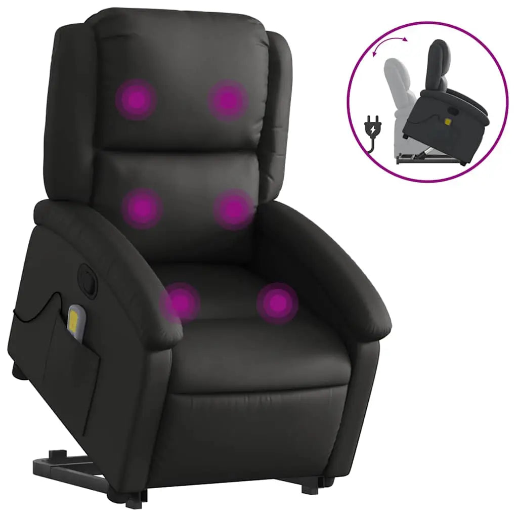 Fauteuil inclinable de massage noir cuir véritable - XIOS