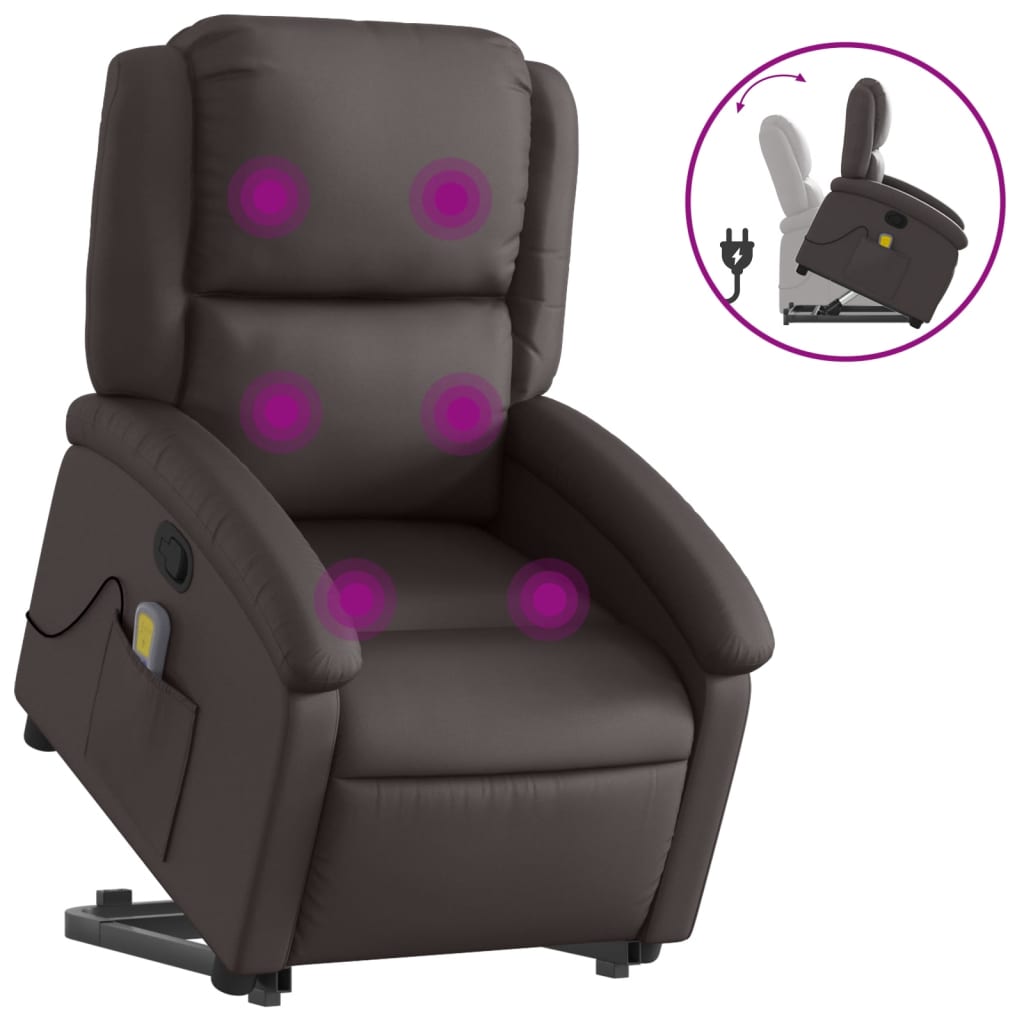 Fauteuil inclinable de massage marron foncé cuir véritable
