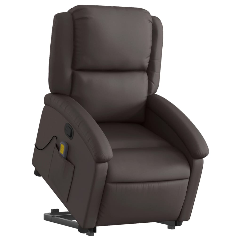 Fauteuil inclinable de massage marron foncé cuir véritable