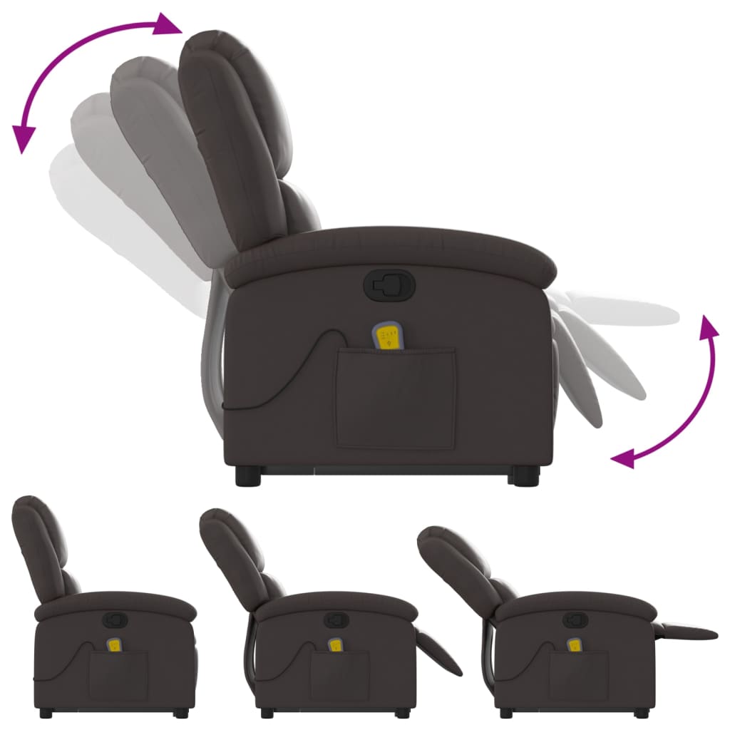 Fauteuil inclinable de massage marron foncé cuir véritable - XIOS
