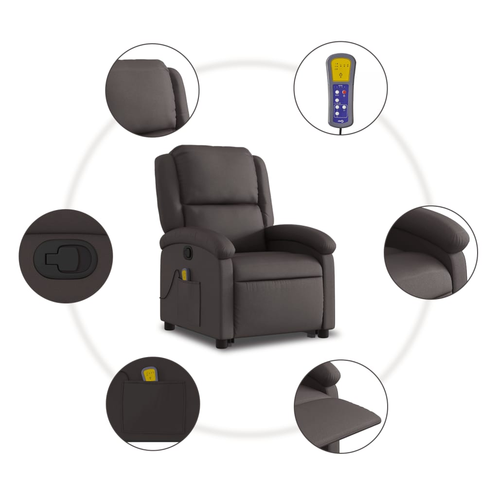 Fauteuil inclinable de massage marron foncé cuir véritable - XIOS