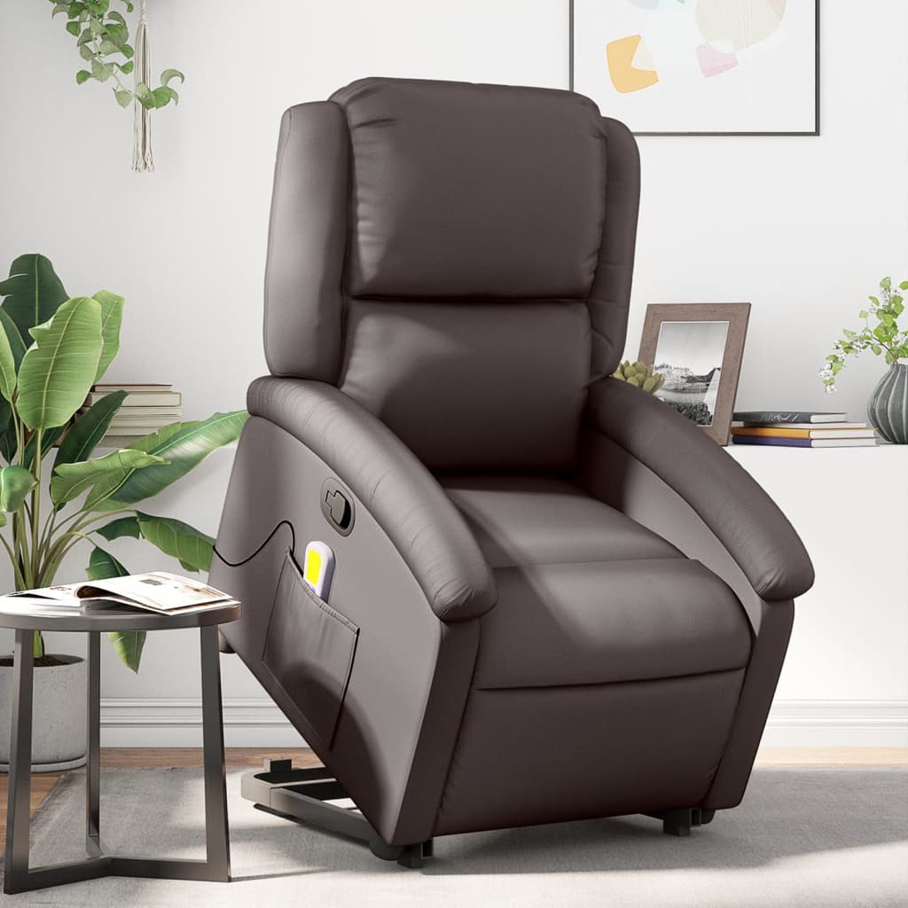 Fauteuil inclinable de massage marron foncé cuir véritable - XIOS