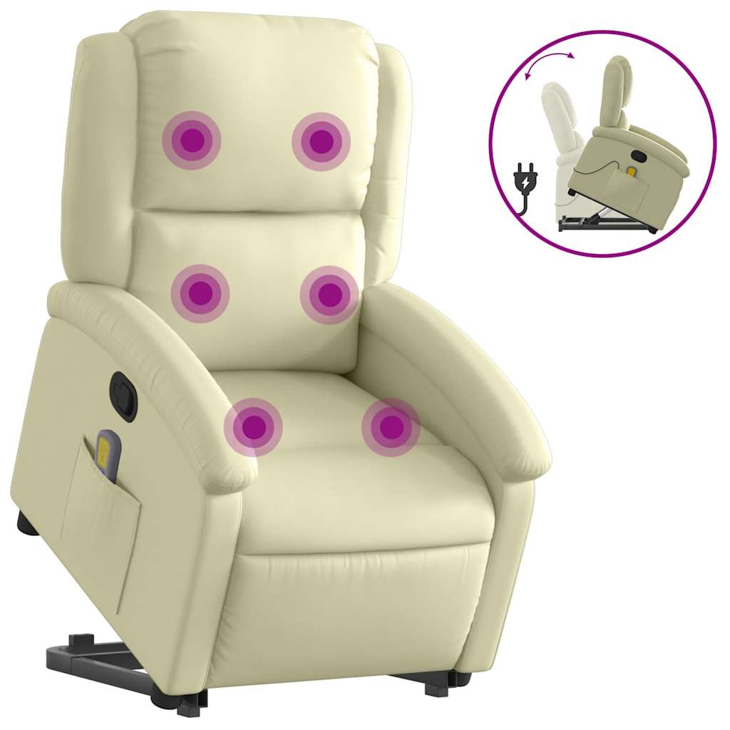 Fauteuil inclinable de massage crème cuir véritable - XIOS