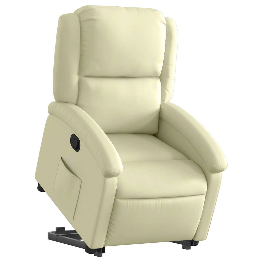 Fauteuil inclinable de massage crème cuir véritable