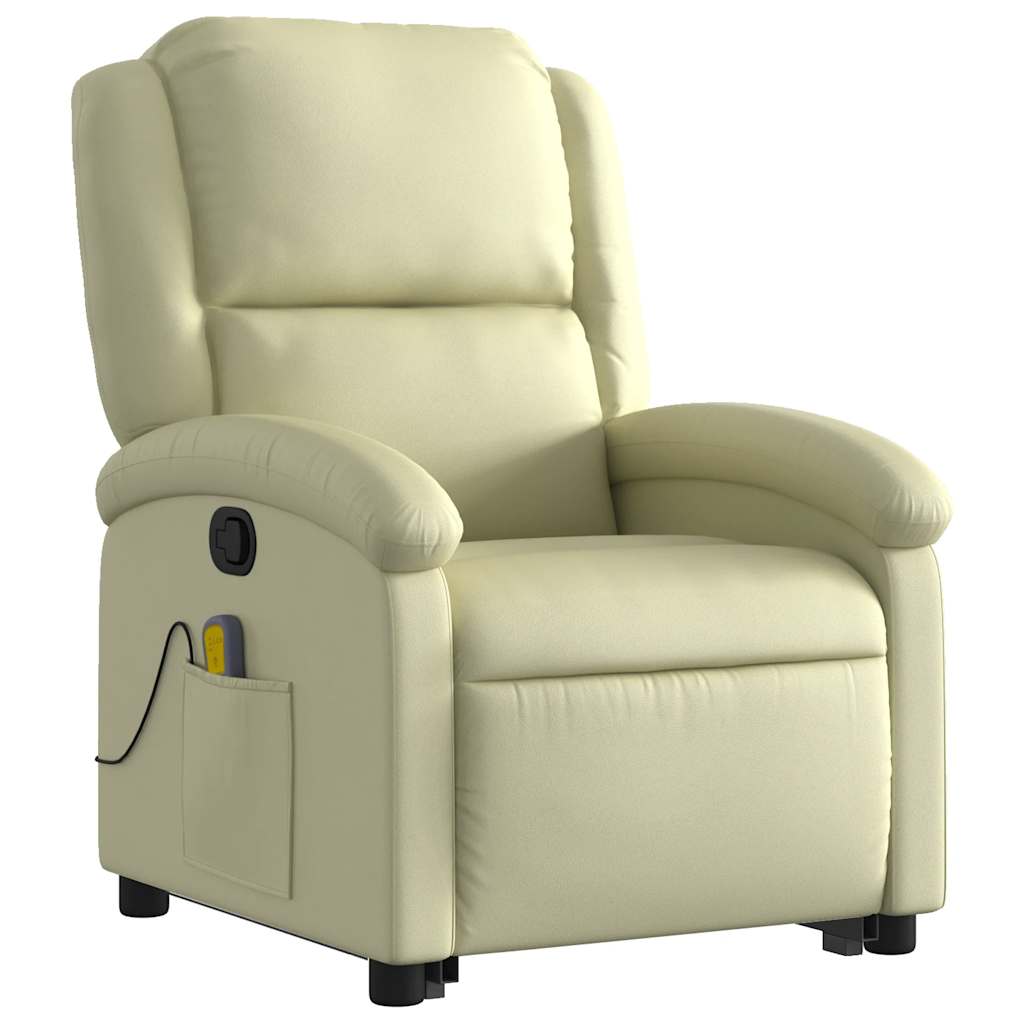 Fauteuil inclinable de massage crème cuir véritable