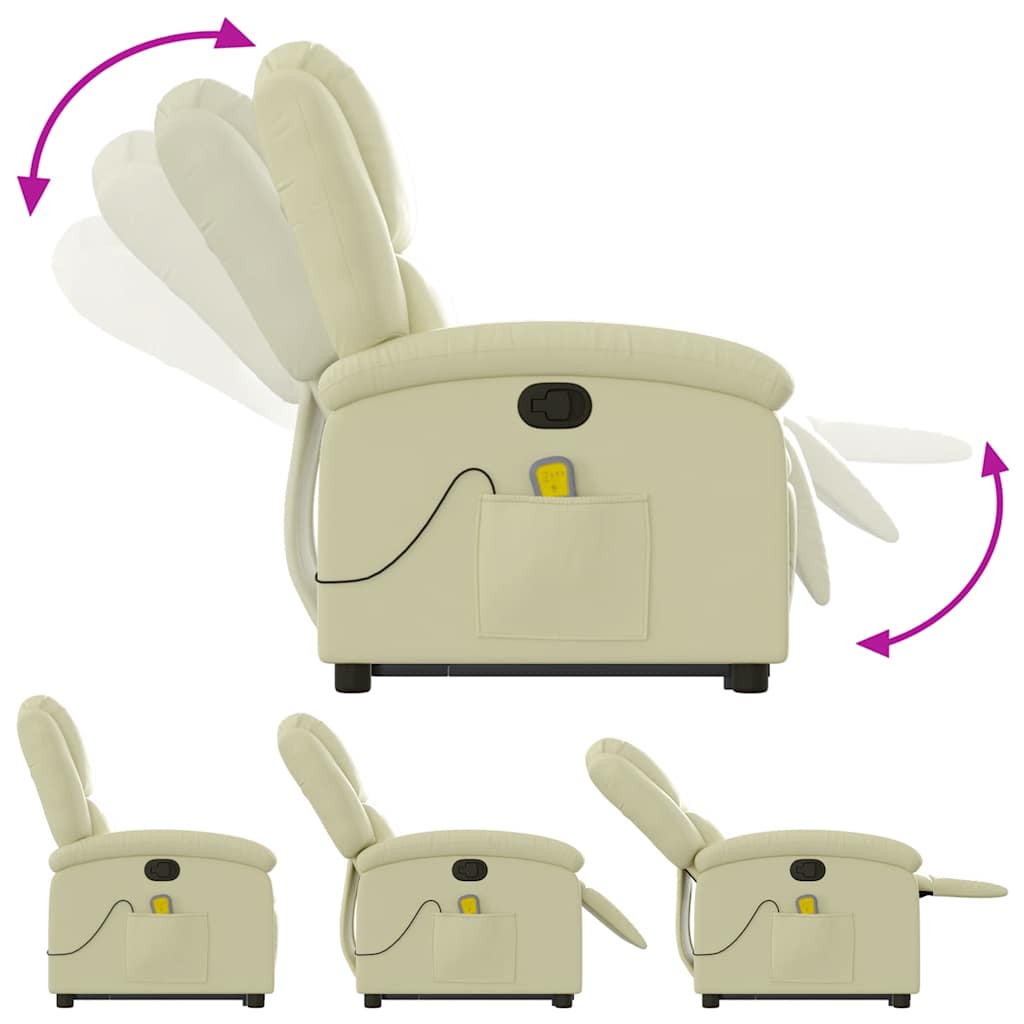 Fauteuil inclinable de massage crème cuir véritable - XIOS