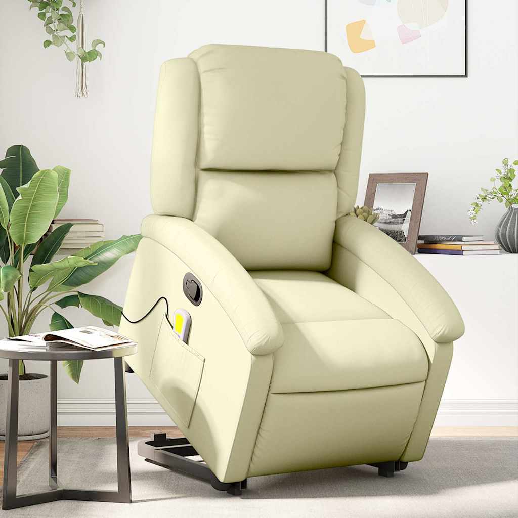 Fauteuil inclinable de massage crème cuir véritable - XIOS