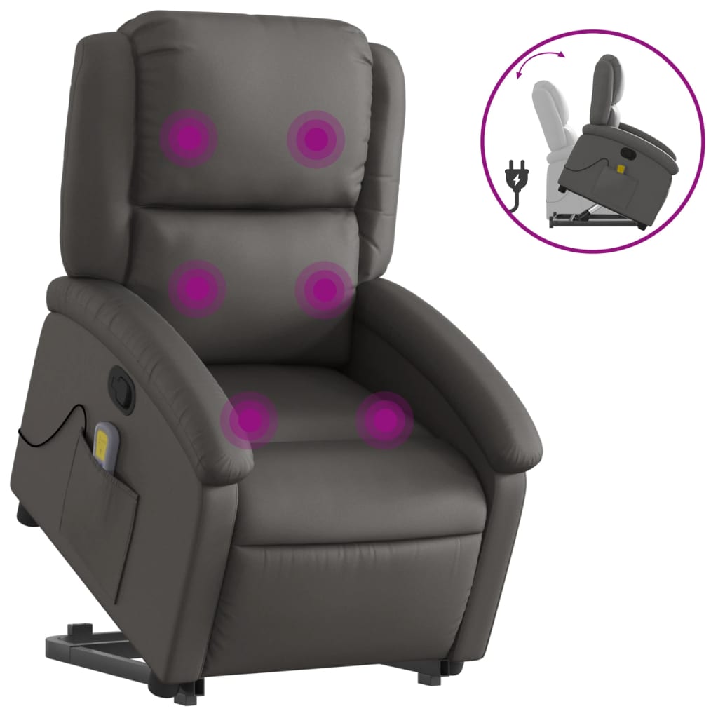 Fauteuil inclinable de massage gris cuir véritable - XIOS