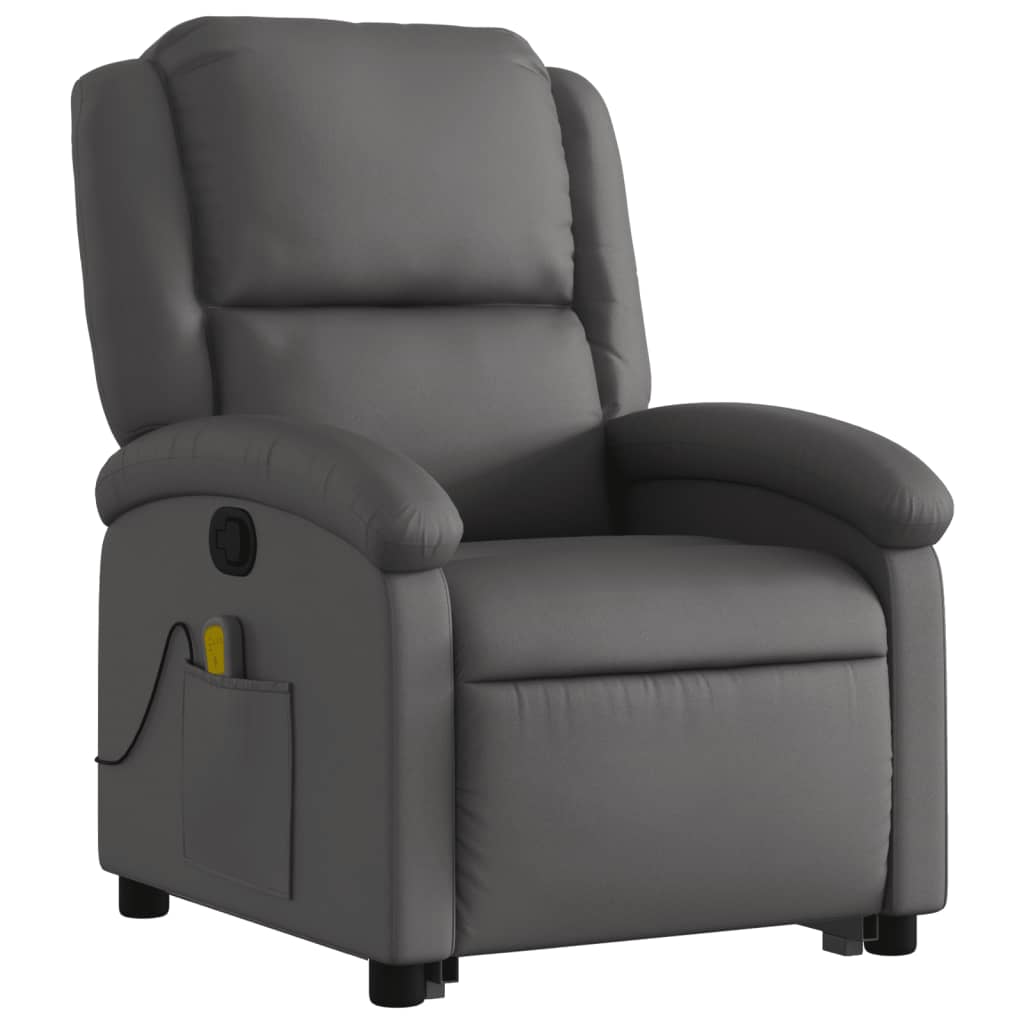 Fauteuil inclinable de massage gris cuir véritable - XIOS